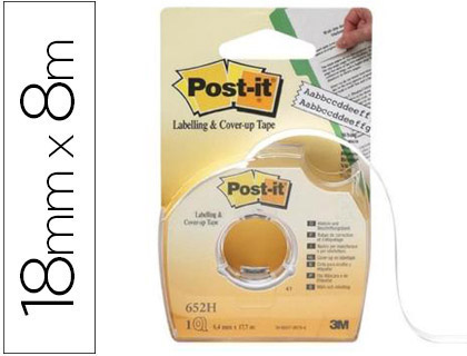 Portarrollo cinta adhesiva Post-it 8mm.x18 m. 2 lineas para ocultar y etiquetar